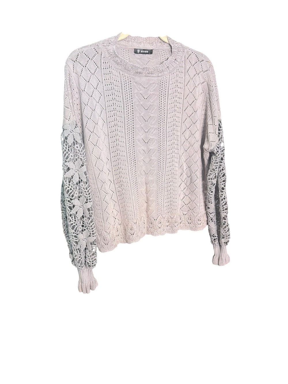 BTFBM Light Gray Crochet Balloon Sleeve Knit Sweater sz L
